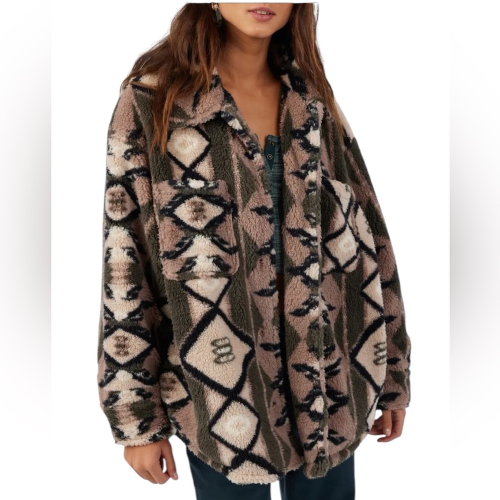 O’Neill Heath Geo Printed High-Pile Fleece Jacket Size Medium New With Tags